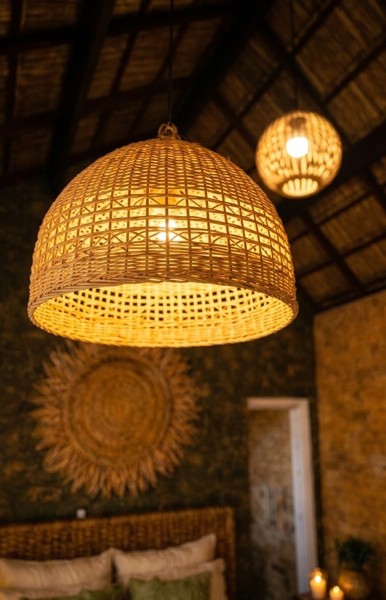 Iluminação artesanal em palha